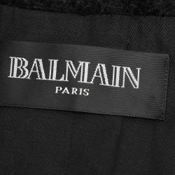 Balmain Black Mohair Wool Double Breasted Long Coat L