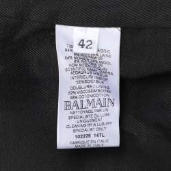 Balmain Black Mohair Wool Double Breasted Long Coat L