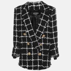 Balmain Black/White Tweed Double Breasted Blazer L