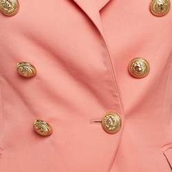 Pre Owned Balmain Peach Pink Wool Double Breasted Button Detail Blazer S