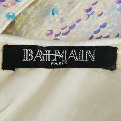 Balmain Metallic Blue Sequin Sleeveless Bodysuit M