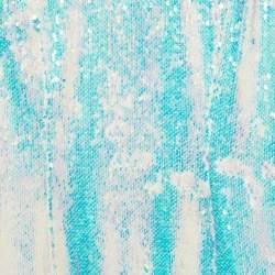 Balmain Metallic Blue Sequin Sleeveless Bodysuit M