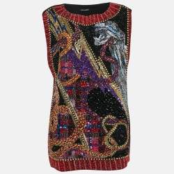 Balmain Black Beads and Sequin Embellished Silk Mini Shift Dress M