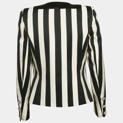 Pre Owned Balmain Black/White Stripe Cotton Blend Open Front Blazer M