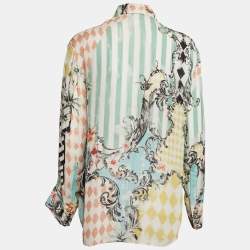 Pre Owned Balmain Green Stripe and Floral Print Chiffon Shirt L