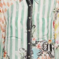 Pre Owned Balmain Green Stripe and Floral Print Chiffon Shirt L