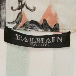 Pre Owned Balmain Green Stripe and Floral Print Chiffon Shirt L