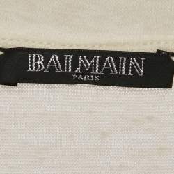 Balmain Cream Linen Knit Short Sleeve Top L