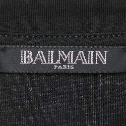 Balmain Black Logo Print Cotton Crew Neck T-Shirt M