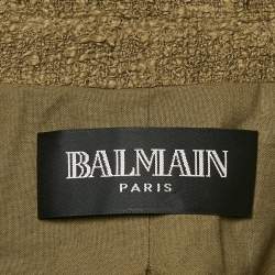 Pre Owned Balmain Olive Green Tweed Zipper Detail Jacket M