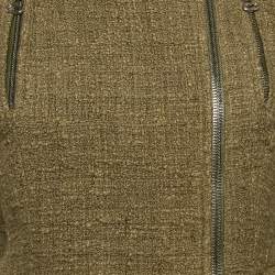 Pre Owned Balmain Olive Green Tweed Zipper Detail Jacket M