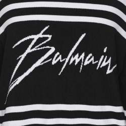 Balmain Black/White Striped Knit Fabric Crew Neck Sweater M