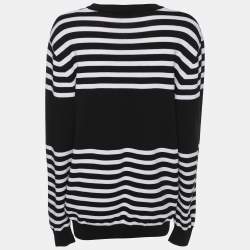 Balmain Black/White Striped Knit Fabric Crew Neck Sweater M
