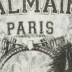 Pre Owned Balmain Grey Printed Linen Jersey V-Neck T-Shirt L