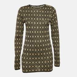 Balmain Black/Gold Patterned Lurex Knit Jumper M