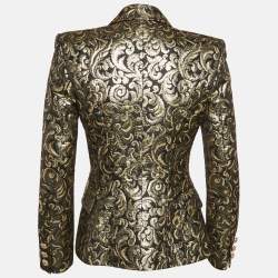 Pre Owned Balmain Black/Gold Brocade Double Breasted Blazer M