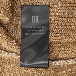 Pre Owned Balmain Brown Distressed Knitted Sequin Embellished Cardigan M