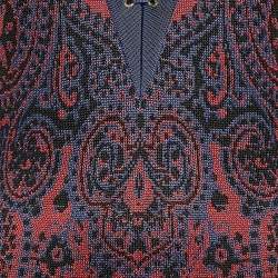 Pre Owned Balmain Red/Blue Paisley Knit Lace-Up Mini Dress M