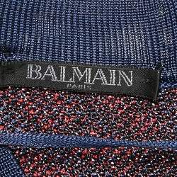 Pre Owned Balmain Red/Blue Paisley Knit Lace-Up Mini Dress M