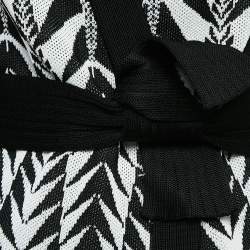 Pre Owned Balmain White/Black Patterned Knit Belted Cardigan S
