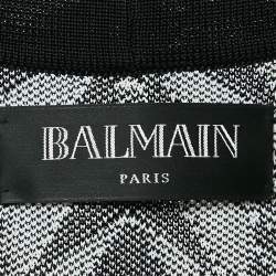 Pre Owned Balmain White/Black Patterned Knit Belted Cardigan S