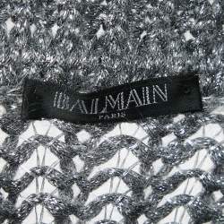 Pre Owned Balmain Silver/Grey Lurex Knit High Neck Jumper L