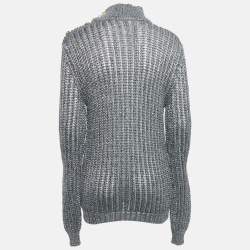 Pre Owned Balmain Silver/Grey Lurex Knit High Neck Jumper L