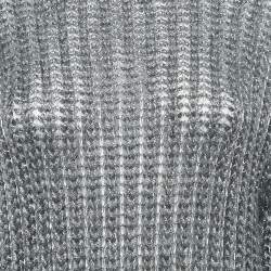 Pre Owned Balmain Silver/Grey Lurex Knit High Neck Jumper L