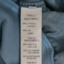 Balmain Blue Lyocell and Linen Button Detail Bomber Jacket L