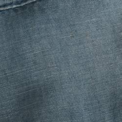 Balmain Blue Lyocell and Linen Button Detail Bomber Jacket L