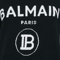 Balmain Black Logo Pattern Wool Knit Sweater S