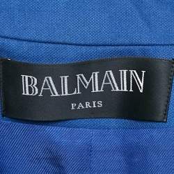 Pre Owned Balmain Blue Cotton Button Detail Single Breasted Blazer M