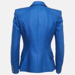 Pre Owned Balmain Blue Cotton Button Detail Single Breasted Blazer M