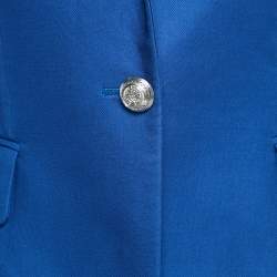 Pre Owned Balmain Blue Cotton Button Detail Single Breasted Blazer M
