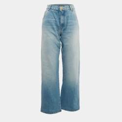 Balmain Blue Logo Embossed Denim Loose Fit Straight Leg Jeans M Waist 30"