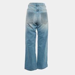 Balmain Blue Logo Embossed Denim Loose Fit Straight Leg Jeans M Waist 30"