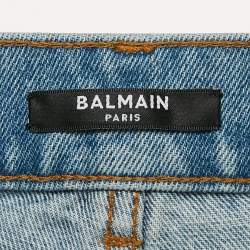 Balmain Blue Logo Embossed Denim Loose Fit Straight Leg Jeans M Waist 30"
