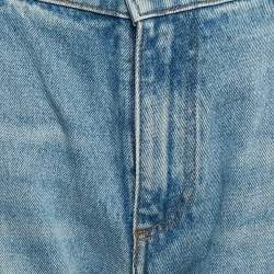 Balmain Blue Logo Embossed Denim Loose Fit Straight Leg Jeans M Waist 30"