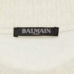 Balmain Off-White Logo Embellished Wool Pullover M