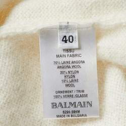 Balmain Off-White Logo Embellished Wool Pullover M