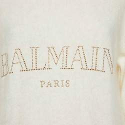 Balmain Off-White Logo Embellished Wool Pullover M