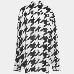 Balmain Monochrome Houndstooth Print Poplin Button Front Shirt L