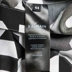 Balmain Monochrome Houndstooth Print Poplin Button Front Shirt L