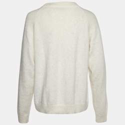 Balmain Cream Crystal Logo Embellished Wool Knit Sweater M
