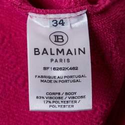 Pre Owned Balmain Fuchsia Pink Jacquard Knit Button Detail Mini Dress S