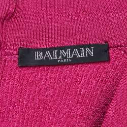 Pre Owned Balmain Fuchsia Pink Jacquard Knit Button Detail Mini Dress S