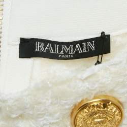 Pre Owned Balmain White Tweed Button Detail Pencil Skirt M