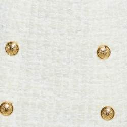 Pre Owned Balmain White Tweed Button Detail Pencil Skirt M