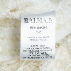 Pre Owned Balmain White Tweed Button Detail Pencil Skirt M