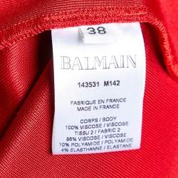 Pre Owned Balmain Red Jersey Button Embellished Mini Dress M